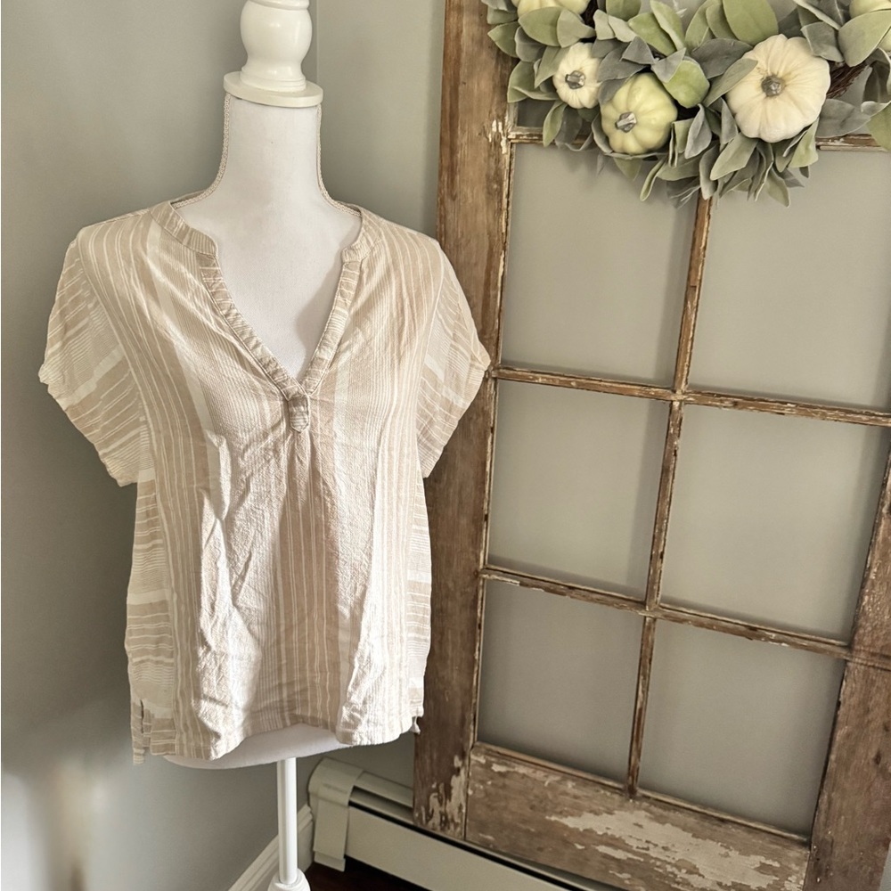 Sigrid Olsen Beige Striped Blouse